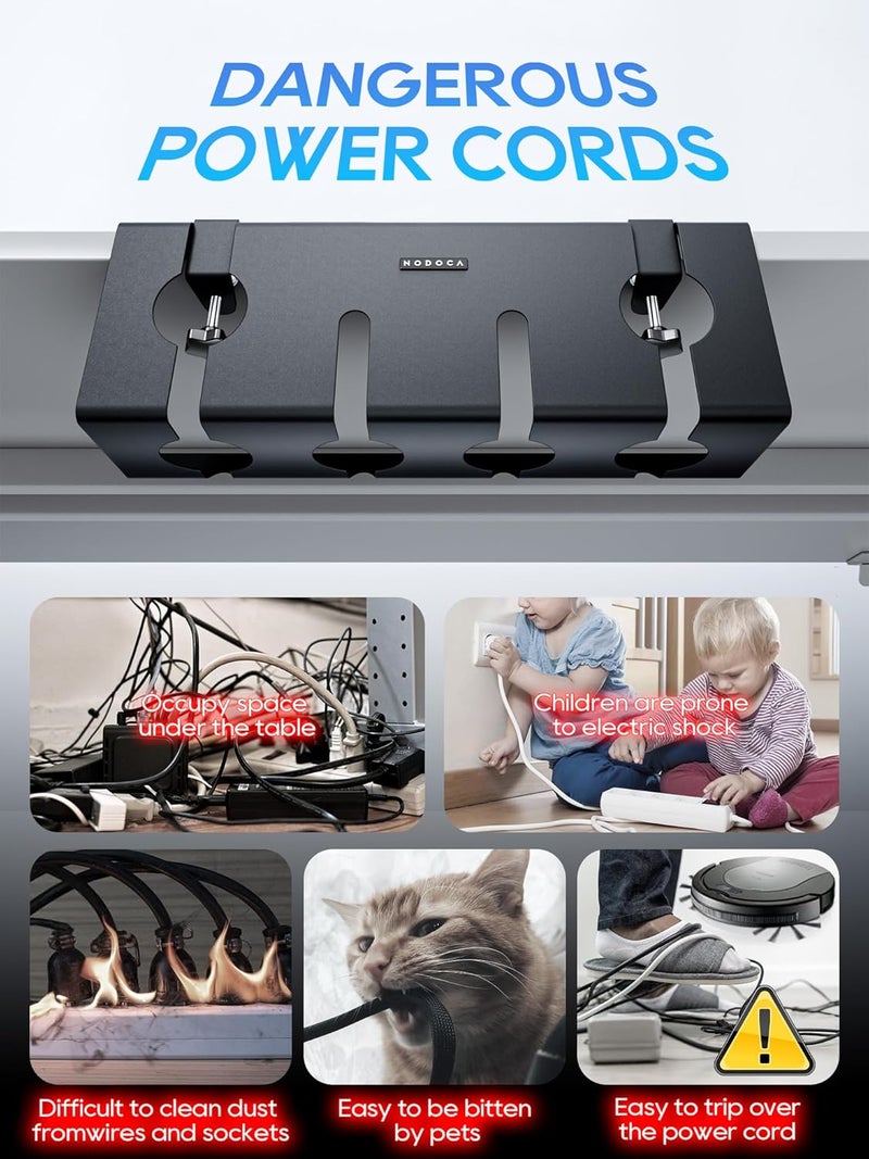 NODOCA No Drill Under Desk Cable Management Tray, 17'' Wire Management, Punch-Free Clamp on, Metal Cable Tray, Wire Organizer Under Desk, Under Desk Basket for Office and Home, Black - Image 2